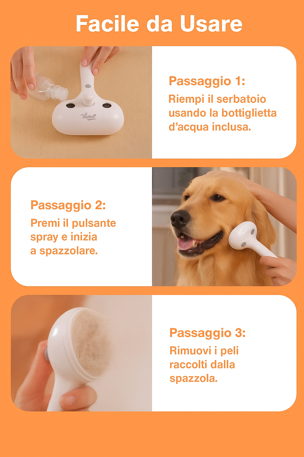 Spazzola Luno™ per toelettatura per cani con tecnologia a vapore